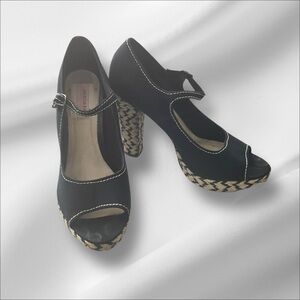 American‎ Rag Black Heel SZ 11 Women Espadrille Heel  Sole Strap Retro Coquette